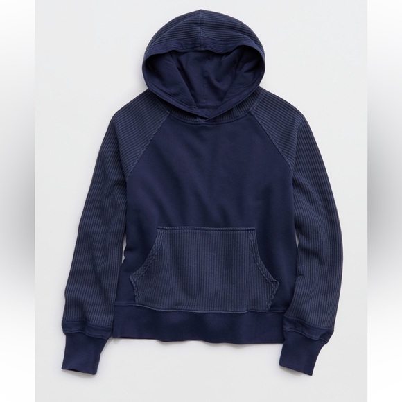 Aerie Na y Blue Essentials Waffle Hoodie Size Large NWT - Picture 4 of 6